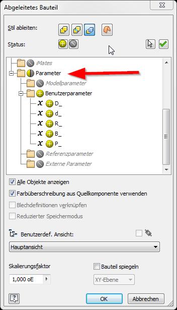 Baugruppe XLS Parameter via embedded xls in verschiedenen BT verwenden Fügen Sie über abgeleitete Komponente die