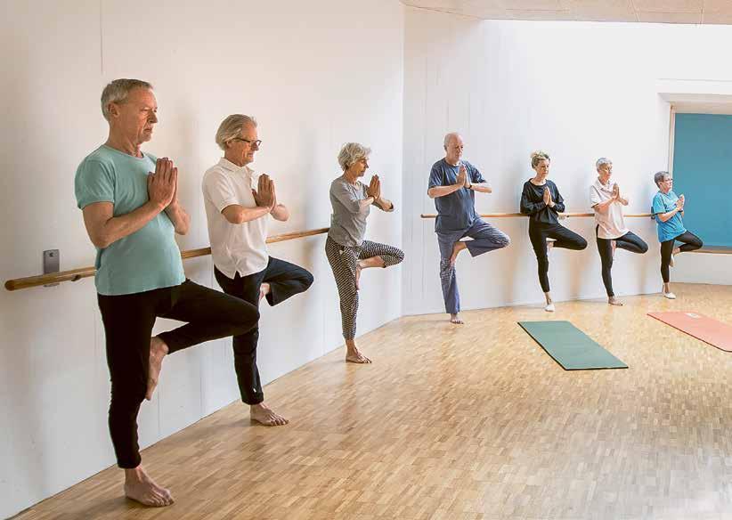 bewegung und sport «Der Baum» ist eine von zahlreichen Yoga-Übungen. Verbunden mit bewusstem Atmen führt sie zu mehr Stabilität und Leichtigkeit. Kursleiter Bernhard Riedi (2. v. l.).