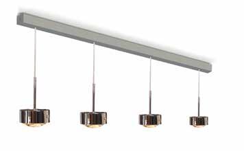 Puk Maxx Choice Long One Der Lichtbalken ist bestückt mit Puk Maxx Long One Pendelleuchten. Zur Direktmontage an der Decke. Illuminated metal rail equipped with Puk Maxx Long One pendular lamps.