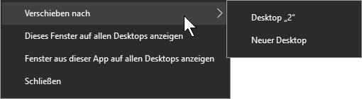 im Kontextmenü Neuer Desktop auswählen, legt Windows einen neuen Desktop für dieses Programm an.