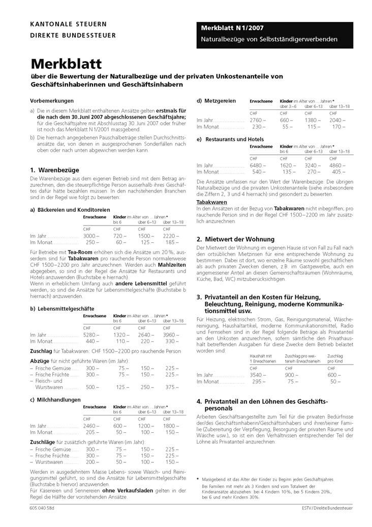 21 I. Merkblatt N1/2007 Naturalbezüge