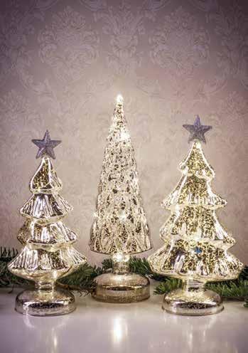 beleuchtet Silberne Weihnachtsbäume aus Glas