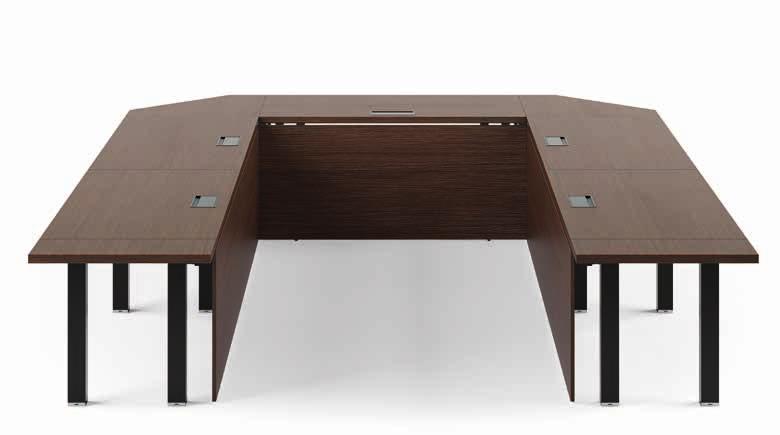 conference table: black painted metal structure, top and modesty panel top in tobacco oak melamine.