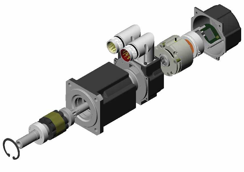 Das 3D-Modell (Explosionszeichnung) zeigt die Hauptkonstruktionsmerkmale von AKM. Die Verzahnung in der Welle vermeidet das Lockern der Bremsnabe. Das gekapselte vordere Lager vermeidet axiales Spiel.