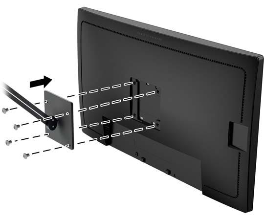 2. Entfernen Sie die vier Schrauben aus den VESA-Montageöffnungen an der Rückseite des Monitors. 3.