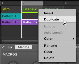 2 Duplizieren und Löschen von Scenes MASCHINE bietet verschiedene Bearbeitungswerkzeuge für die Scenes und Scene-Slots. Hier sind einige Beispiele mit dem Controller und einige mehr in der Software.