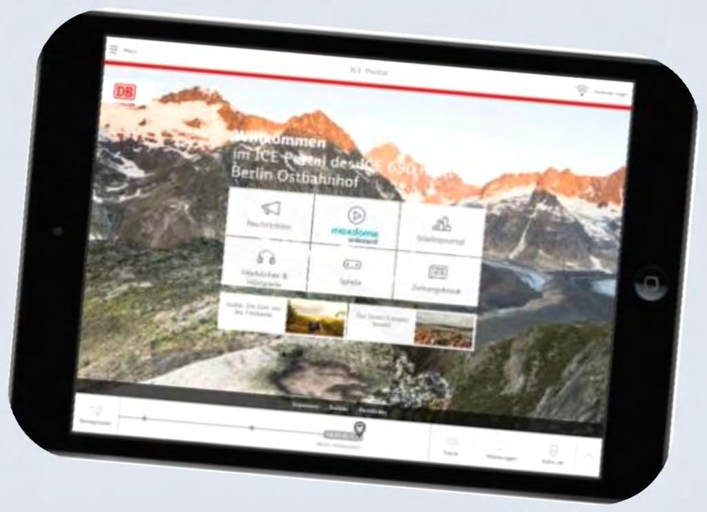 Das ICE Portal: mehr Unterhaltung und Information während Ihrer Reise jetzt auch mit maxdome onboard und digitalen Zeitungen Das kostenfreie ICE Portal bietet Unterhaltung und spannende Informationen