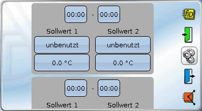 Benutzerdefinierter Wert (nur wirksam, wenn oberhalb benutzerdef. eingestellt wird.) Durch Weiterscrollen werden nachfolgend alle 5 Zeitfenster des Zeitprogrammes 1 angezeigt.