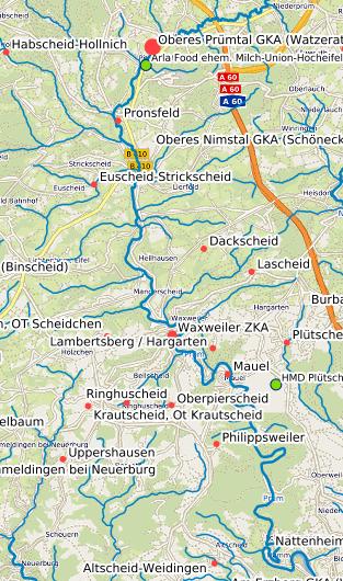 PUNKTQUELLEN Frachtbilanz Phosphor, Beispl. Prüm Beispiel Einzugsgebiet Prüm bis Höhe Stausee Bitburg: ca.