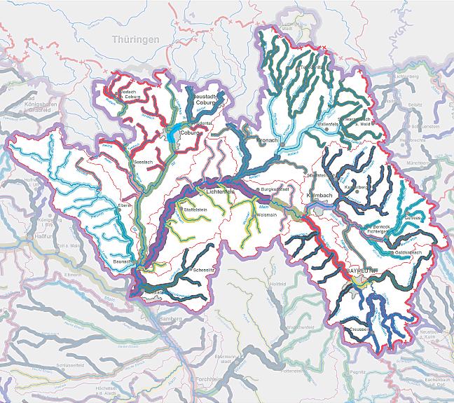 Oberflächen- und Grundwasserkörper im Planungsraum Oberer Main Fließgewässer Anzahl der Wasserkörper: 28 Gesamtlänge der Fließgewässer