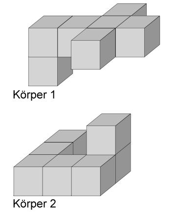 Aufgabe 8 (Rauminhalte vergleichen) Die beiden abgebildeten Körper bestehen aus je sieben würfelförmigen Bausteinen.