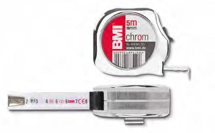 Taschenbandmaße 490 MET Das Taschenbandmaß mit hitzebeständigem Gehäuse aus verchromten Zinkdruckguss. Automatischer Bandrücklauf mit Stopptaste. n 2+3 m in mm oder mm/inch-teilungen.