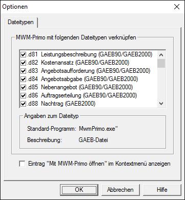 Extras Optionen In den Optionen können Sie verwalten, mit welchen Dateiendungen MWM-Primo verknüpft werden soll.