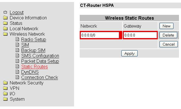 Wireless Network Static Routes Wireless Network >> Static Routes Network Netzwerk