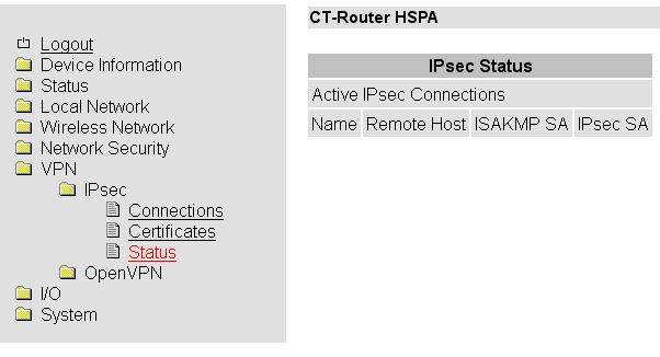 VPN-IPsec Status VPN >> IPsec >> Status Name Name der VPN-Verbindung Remote Host
