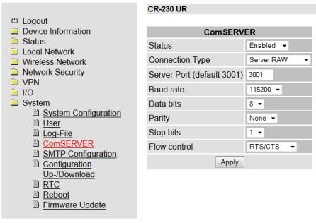 System ComSERVER - Serielle Schnittstelle konfigurieren (optional) Für den Fernzugriff auf Endgeräte mit einer seriellen Schnittstelle kann zusätzlich zur Standardfunktion des Routers eine virtuelle