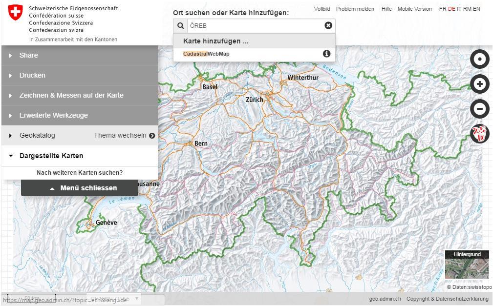 Der ÖREB-Auszug in map.geo.admin.ch / cadastre.