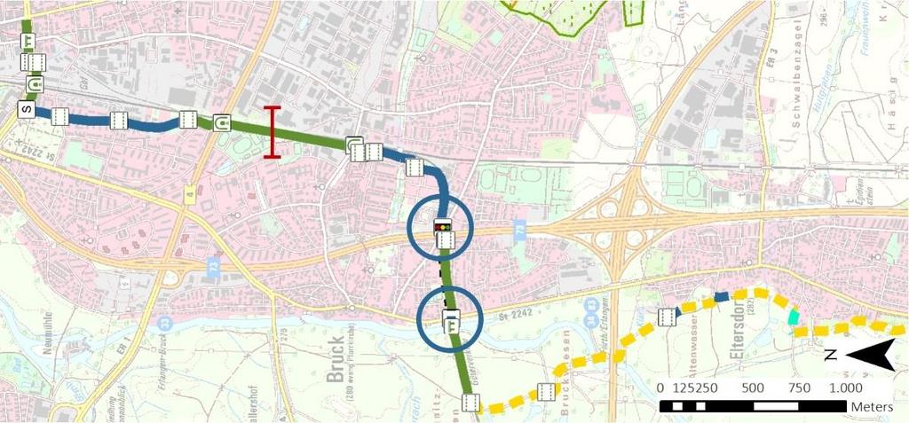 168 Machbarkeitsstudie Radschnellverbindungsnetz Nürnberg Fürth Erlangen Herzogenaurach 6.8.2 Steckbriefe der einzelnen Streckenabschnitte Trasse Erlangen Fürth Abschnitt 1 von Nürnberger Straße bis