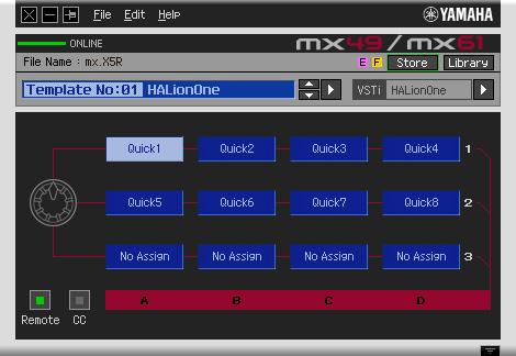 Die Fenster von MX49/MX61 Remote Editor: Bearbeitungsfenster -2 CC-Bereich (Control Change) Weist die Funktion dem Funktionszuordnungsfeld zu, das im Bearbeitungsbereich ausgewählt ist.