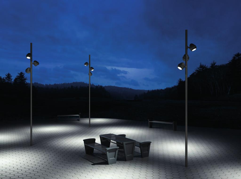 Als Mastleuchtenserie ermöglicht Nightspot Lichtinszenierungen im öffentlichen Außenraum.