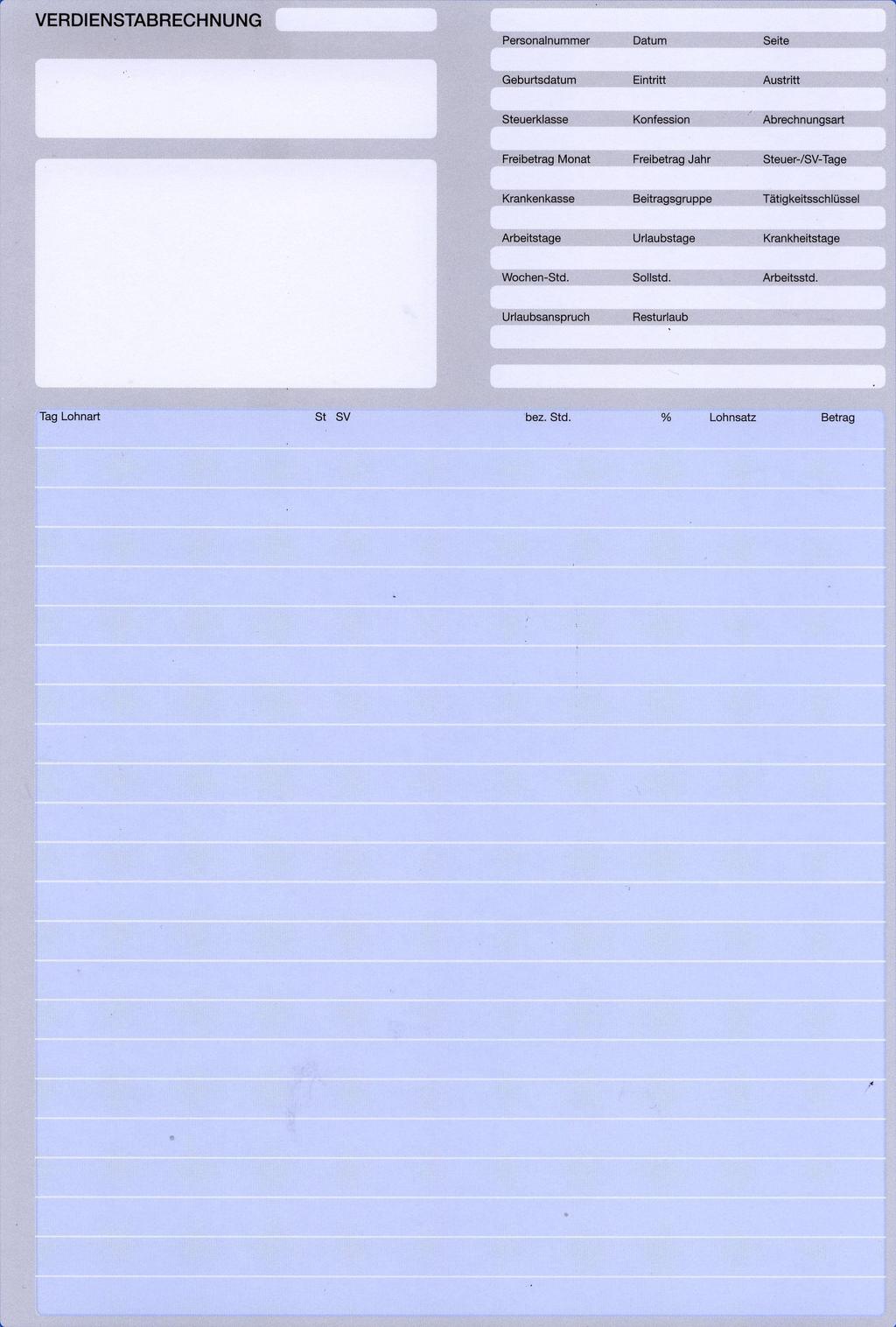 Formulare für die Lohnbuchhaltung Verdienstabrechnungen Format IBM HS/2 Einzelblatt. Auch als Endlosformulare Lohntüte - für Matrix Drucker erhältlich.