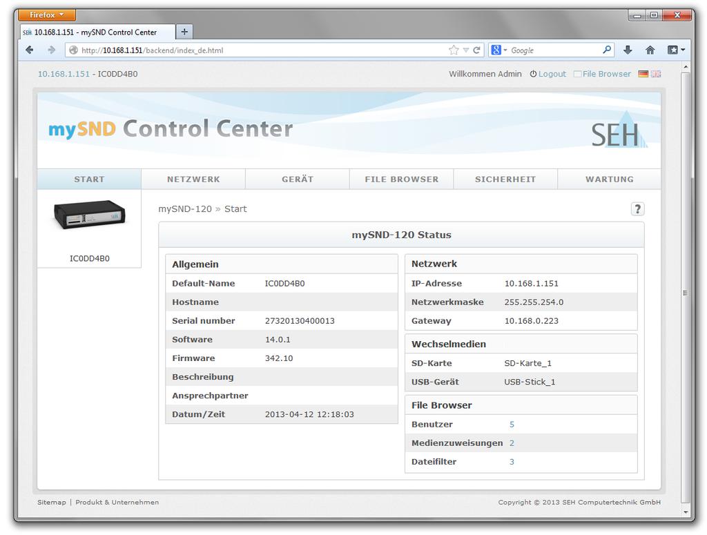 Detaillierte Informationen zur Konfiguration des SND-Servers entnehmen Sie der mysnd Online