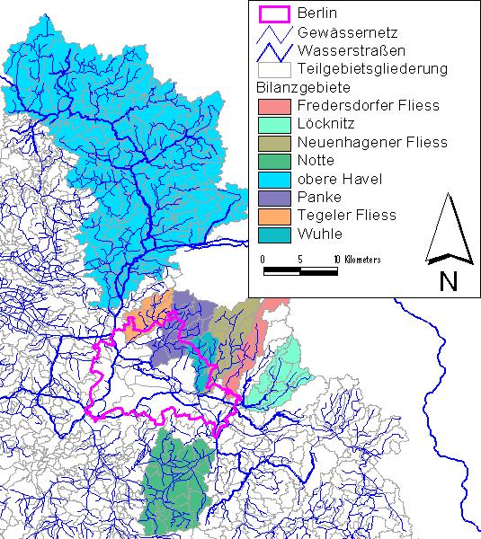 Veränderung des quasinatürlichen Dargebotes Modellierung mit ArcEGMO Aufbau von N-A-Modellen für insgesamt acht Einzugsgebiete für den Zeitraum 2001 bis 2055 sieben Einzugsgebiete in Berlin