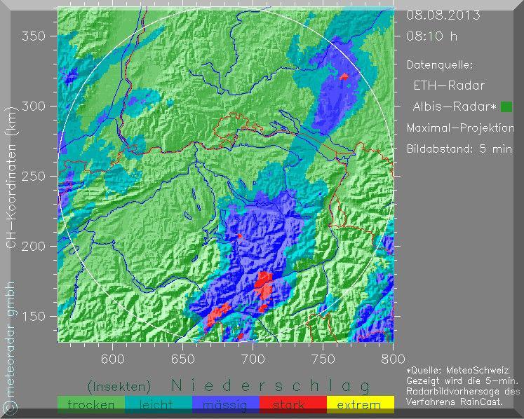 Der Regen wird wohl in den nächsten Stunden unser ständiger Begleiter sein: Wetterbericht bis Freitag früh: Deutsche Schweiz Trüb und immer wieder