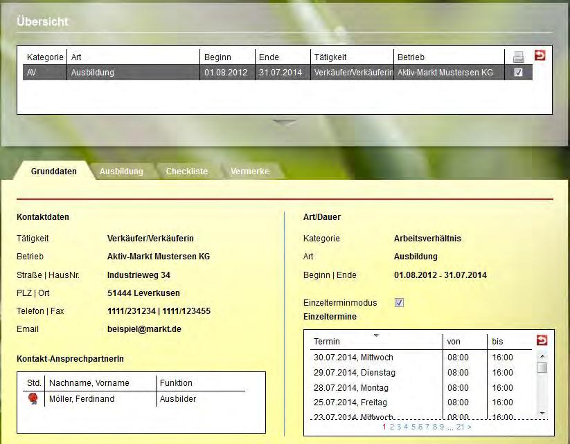 Hinterlegen Sie sich hier Checklisten mit Dokumenten, die zu jedem Teilnehmer eingesammelt werden müssen oder verfassen Sie eigene Vermerke zum Verlauf des Ausbildung.