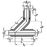 Doppelrohr PE-Abfluss Fittings DR 31 Abzweig 45 angeschweißtem Winkel 45, Doppelrohr, PE-Abfluss W FP = Festpunkt W Maße sind teilweise rechnerisch ermittelt und Schweißverluste nicht berücksichtigt,