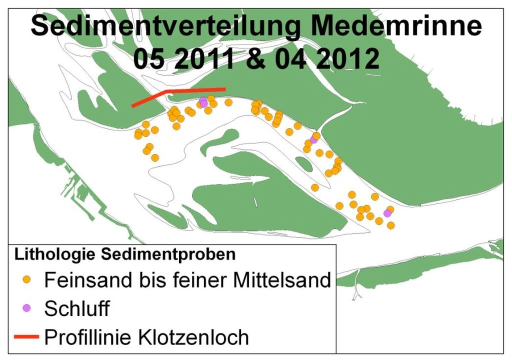Sedimentdynamik Medemrinne im Zeitraum 2001 bis 2011 0m