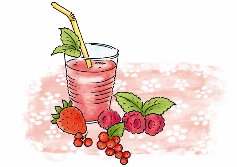 A9 Zutaten für 4 Gläser: 400 g Beeren, zum Beispiel Himbeeren, Erdbeeren und Johannisbeeren Honig nach belieben Milch eventuell Eiswürfel Kühler Beeren-Smoothie für heisse Sommertage Zubereitung: 1.