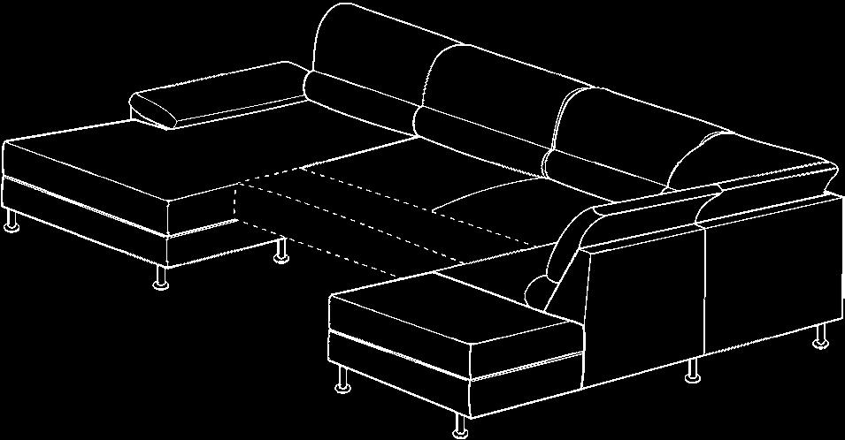 ) oder rechts Anreihelement,,5-sitzig, Ecksofa, 1-sitzig, fester Hocker links oder rechts (Abb.) ongchair, Armlehne links (Abb.