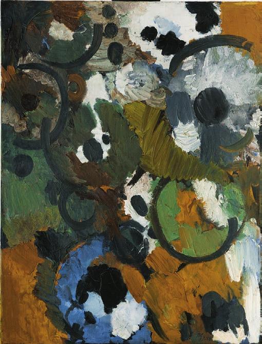 Ernst Wilhelm Nay (1902 Berlin 1968 Köln) Kadenz in Moosgrün, 1958 Öl auf Leinwand, 116 89 cm signiert und datiert u. r.