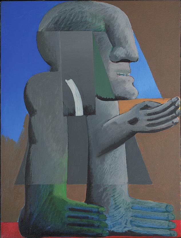 Horst Antes (1936 Heppenheim/Bergstraße lebt in Castelina/Chianti) Graue Figur zwischen Gelb und Blau, 1971 Acryl auf Leinwand, 89,5 67 cm verso
