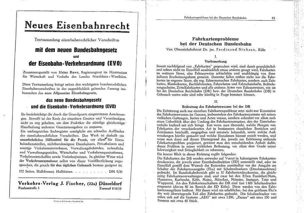 Neues Eisenbahnrecht FahrkarLenproblcmo boil der DcuLsch()n ßundcsbahll 61. (r:- :::1.! ; i i. " : li 1.