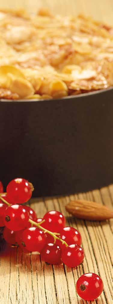 Mandel-Johannisbeer-Kuchen 7 Stück à Ø 14 cm Masse: KOMPLET Mandelsoft Speiseöl Vollei Gesamtmasse Zum Unterrühren: Johannisbeeren, rot, gefroren Cremeauflage: KOMPLET Creme Patissiere (siehe