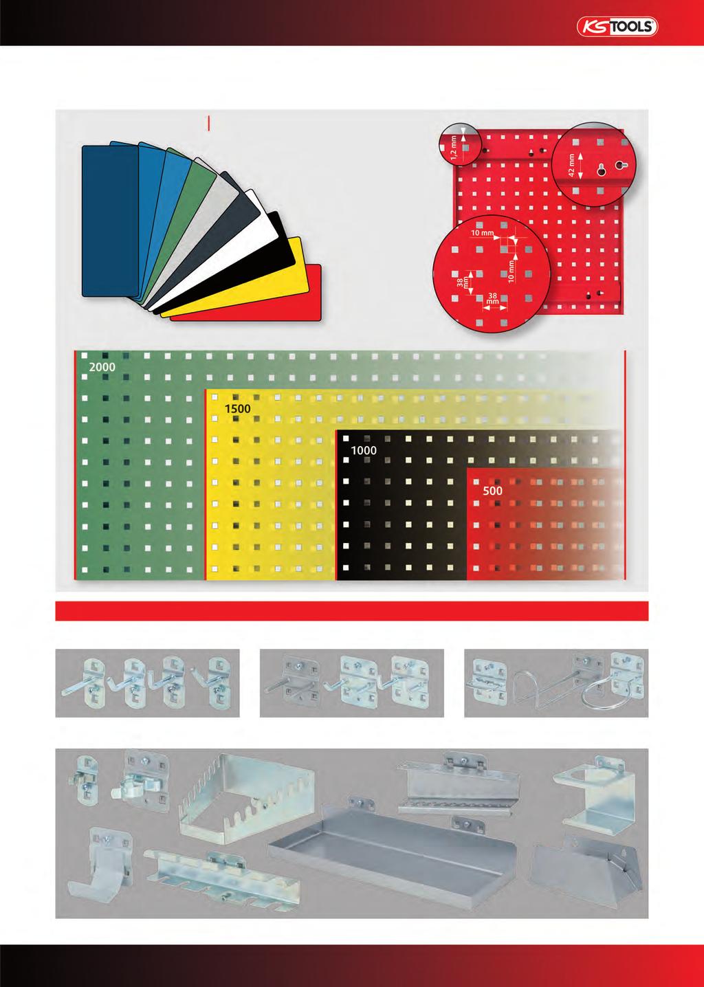 Lochplatten 10 Standardfarben, 4 verschiedene Größen = 40 Varianten Auf Wunsch auch in anderen Farben lieferbar.