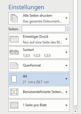 Schritt 0 Direkt unter der Schltfläche für die Ausrichtung (Hoch-/Querformt) können Sie ds Ppierformt festlegen. Stndrd ist A.