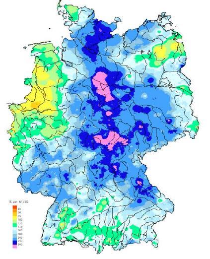Die regenreiche Witterung im Mai, von der weite Teile Deutschlands betroffen waren, sollte erst der Vorbote für die darauffolgende extreme Großwetterlage Tief Mitteleuropa sein, durch die in den