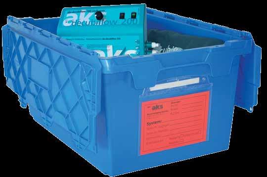 aks-hygiene- und Transportbox Mehrwegbehälter zum sicheren Transport von Antidekubitussystemen Um einen geschlossenen Hygienekreislauf bei der Wiederaufbereitung zu erreichen, bietet die aks pura