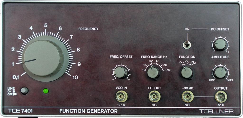 Beim FG TOELLNER ist die Frequenz f des Ausgangssignals das Produkt aus dem am Schalter FREQ