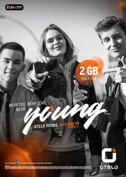 OTELO YOUNG OTELO YOUNG Allnet Flat 1 GB Highspeed Volumen + 1 GB/ Monat geschenkt 0,09 /SMS 19,99 /Monat Für Junge Leute unter 28 Jahre Promotion + 1 GB /mtl. bis 30.04.
