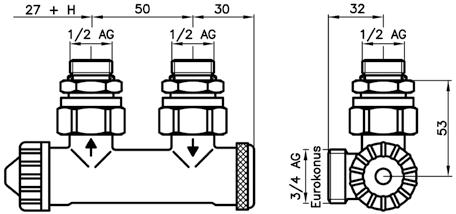 Vario-DP, einstellbar Hydraulischer Abgleich Dynamische Thermostat-Kombiblöcke Vario-DP Bauformen und Maße (mm) Ausführung für