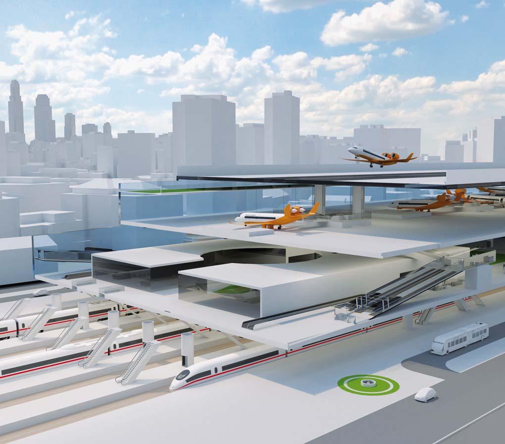 Flughafen von morgen Die Wissenschaftler des Bauhaus Luftfahrt haben ein neues, umfassendes Flughafen- und Flugzeugkonzept entwickelt: Ziel von CentAirStation und CityBird ist es, die Vorgabe der