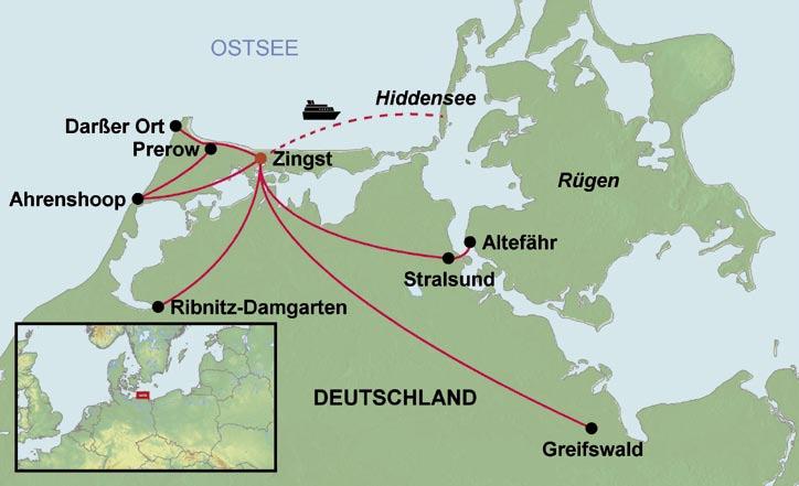 5. Tag: Greifswald Ein ganztägiger Ausflug führt Sie in die Universitäts- und Hansestadt Greifswald, die im Jahr 1199 aus dem Kloster Eldena hervorgegangen ist.