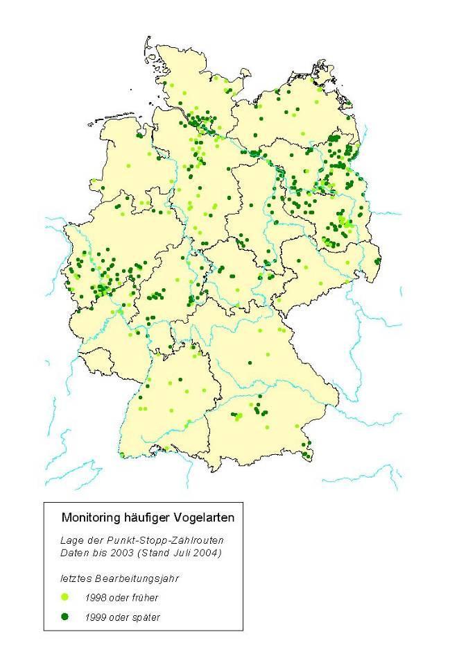 Martin Flade, DDA & Biosphärenreservat Schorfheide-Chorin Nordwest Ost DDA-Monitoringprogramm häufiger Arten Bearbeitete PS-Routen Letztes Bearbeitungsjahr 2001-2010: dunkelgrün 1989-2000: