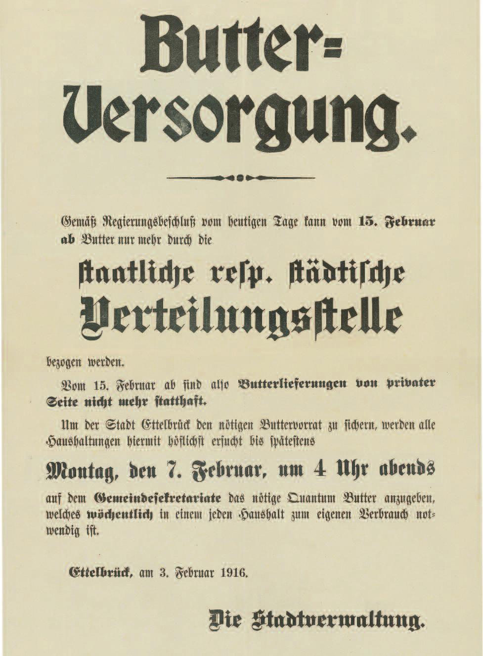 Ettelbrück im 1. Weltkrieg (5. Teil) Ettelbrück im I. Weltkrieg (4. Teil) Die Butterversorgung Der Butterpreis war schon immer saisonalen Schwankungen unterworfen.