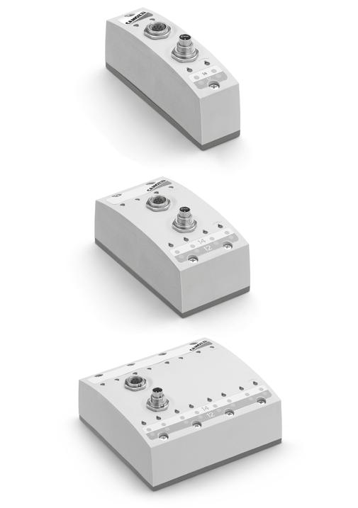 Ventilinseln > 016 > Ventilinsel Serie Y Grundmodul/serieller Anschluss/BUS Dieses Modul hat 8 Ventilpositionen, an ihm wird die serielle Schnittstelle sowie 4 V Stromversorgung angeschlossen.