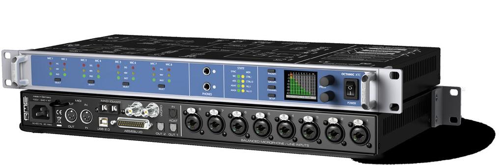 Der OctaMic XTC vereint acht Mikrofoneingänge, vier davon umschaltbar in einen Hi-Z-Modus, mit einer konkurrenzlosen Vielfalt digitaler Vernetzungsmöglichkeiten vom verbreiteten ADAT über AES/EBU bis